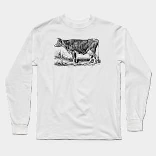 Jersey Cow Black and White Illustration Long Sleeve T-Shirt
